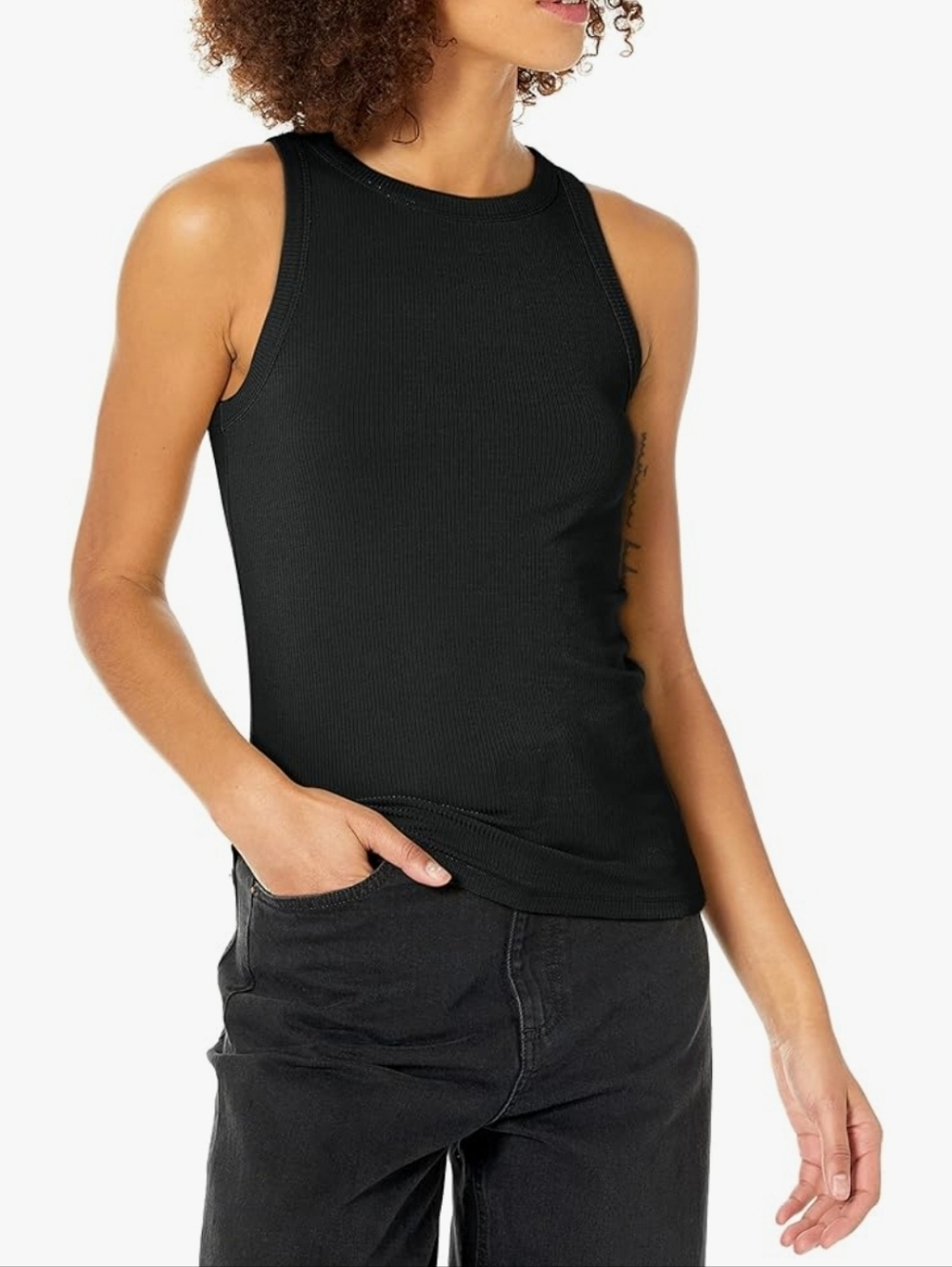 THE DROP Classic Black Ribbed Tank Top - Women's Sleeveless Top